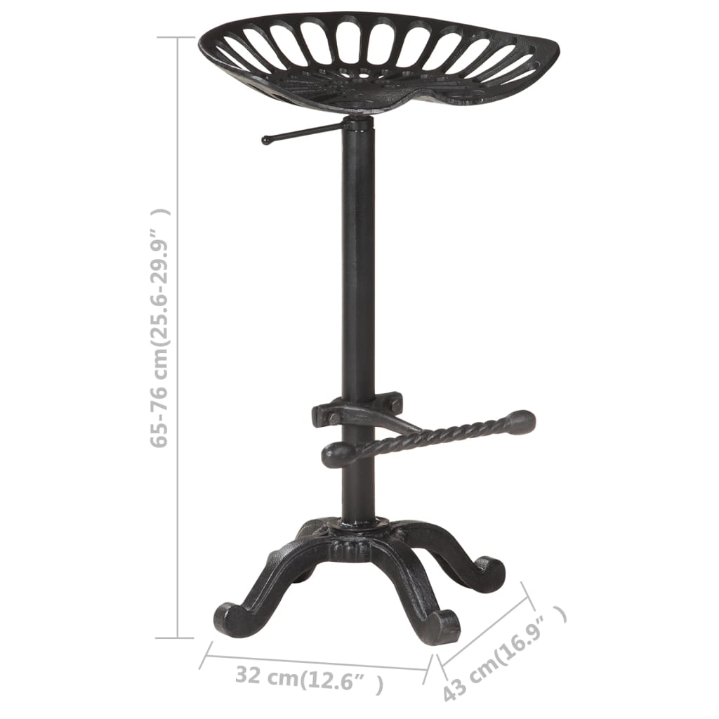 Bar Stool Black Cast Iron Counter Height Adjustable Retro