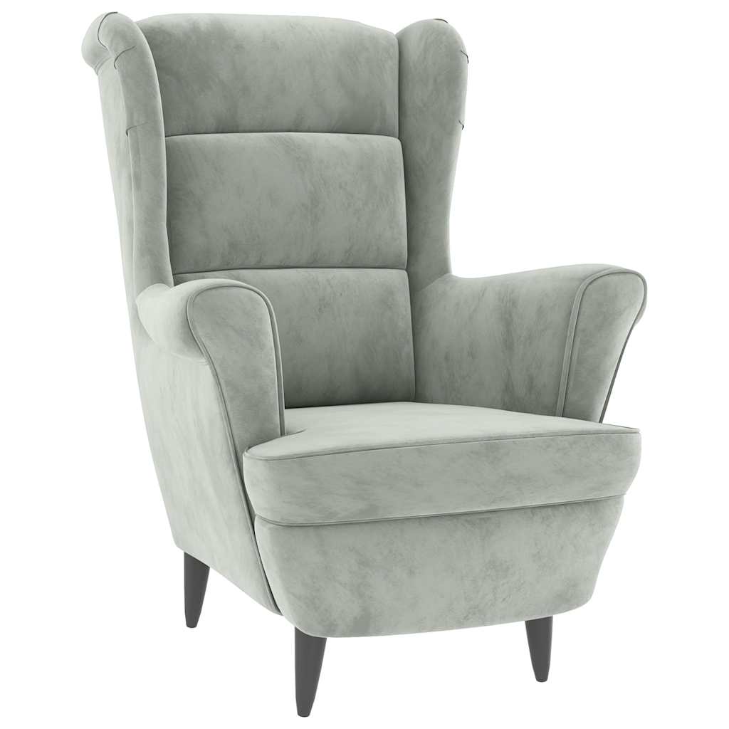 Armchair Light Grey Velvet (100% Polyester), Plywood Medium