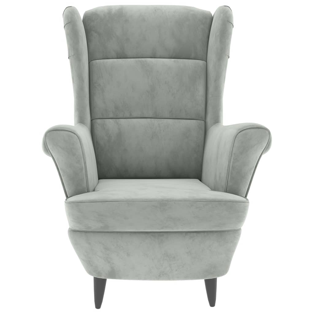 Armchair Light Grey Velvet (100% Polyester), Plywood Medium