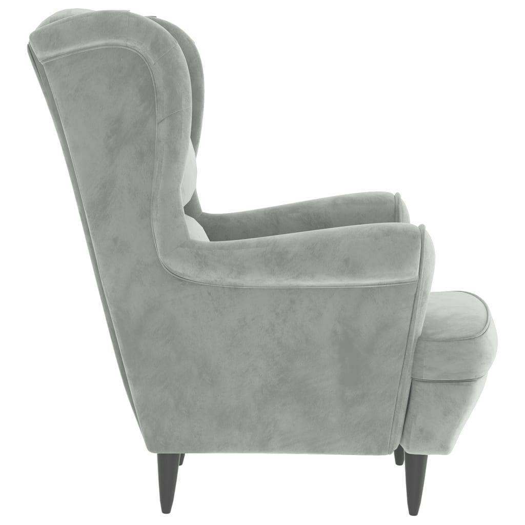 Armchair Light Grey Velvet (100% Polyester), Plywood Medium