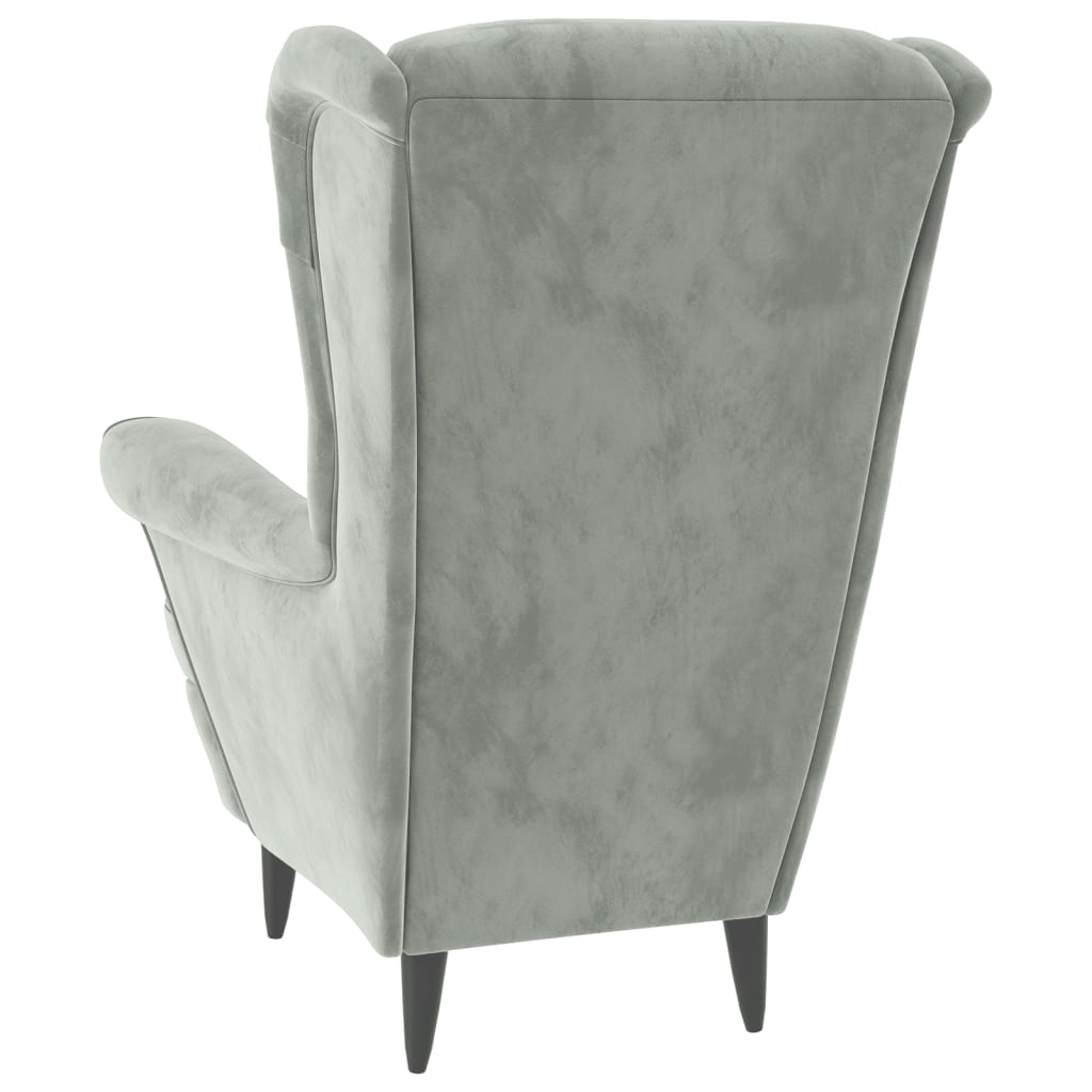 Armchair Light Grey Velvet (100% Polyester), Plywood Medium