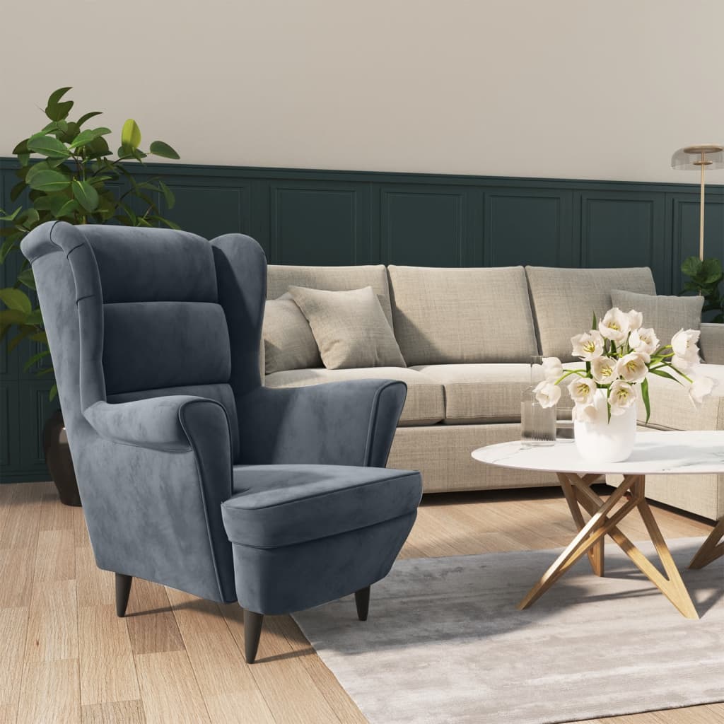 Armchair Light Grey Velvet (100% Polyester), Plywood Medium