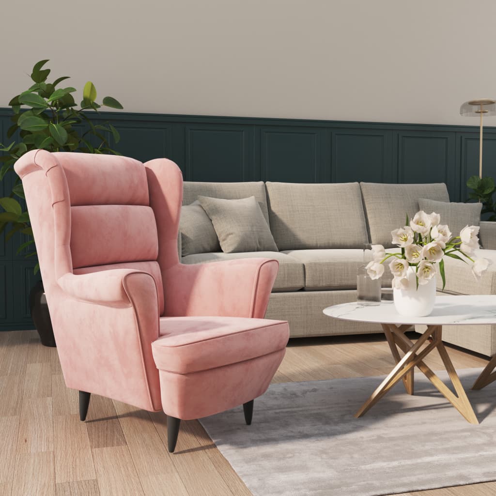 Armchair Light Grey Velvet (100% Polyester), Plywood Medium