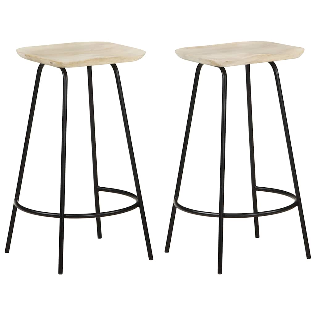 Bar Stool Set Of 2 Bleached Wood And Metal