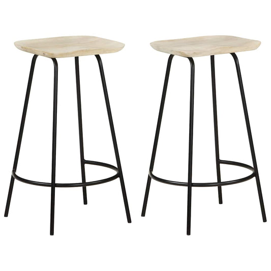 Bar Stool Set Of 2 Bleached Wood And Metal