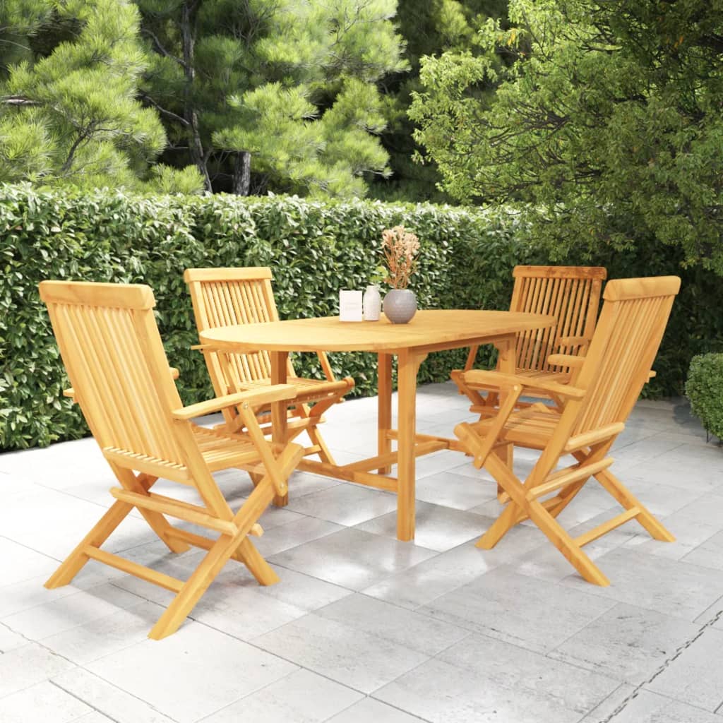5 Piece Patio Dining Set Solid Teak Wood