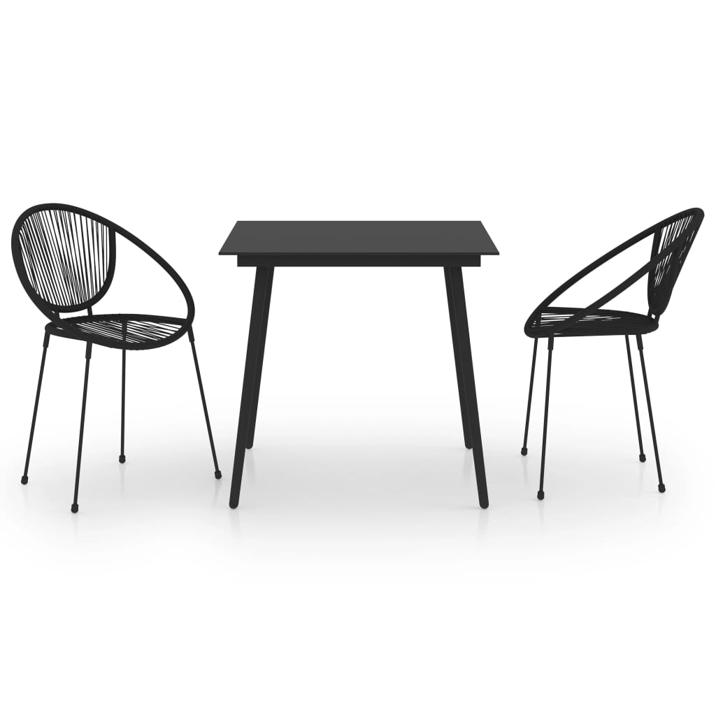 3 Piece Patio Dining Set Pvc Rattan Black