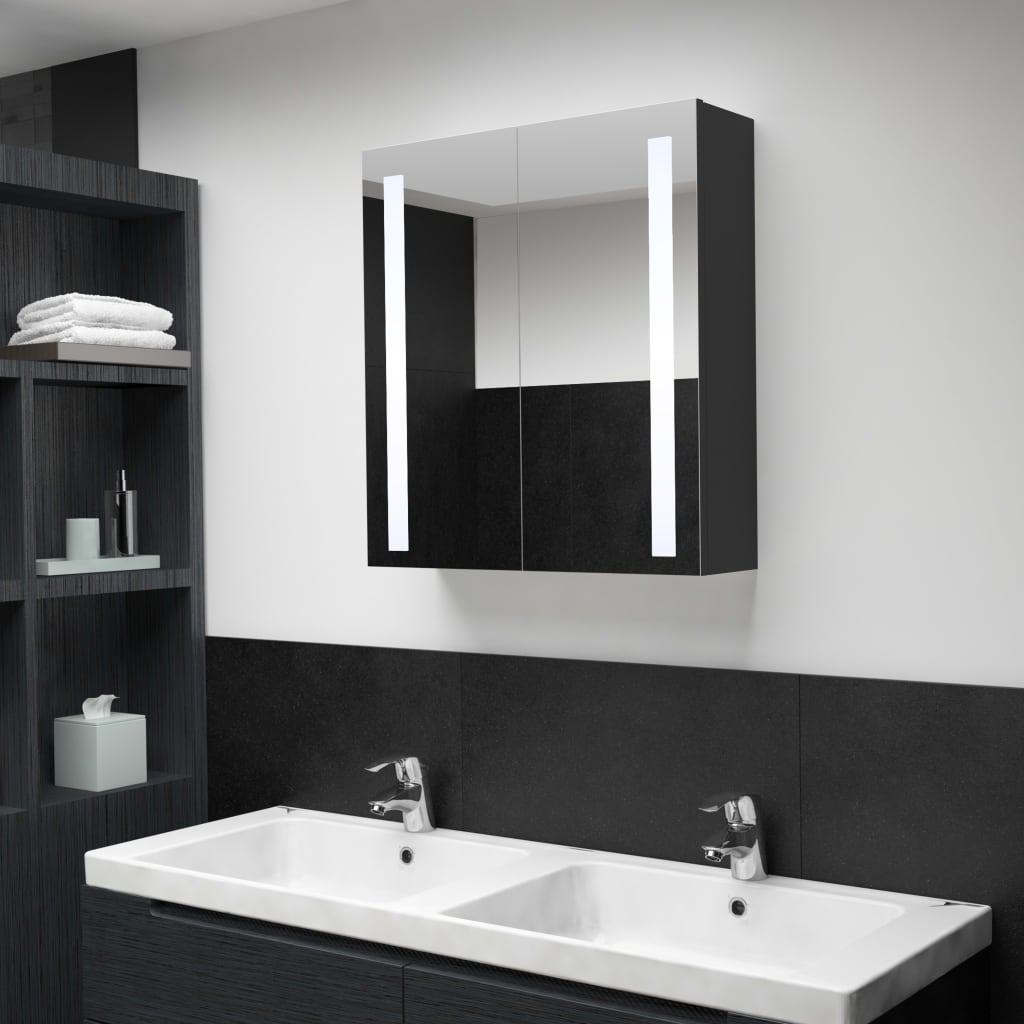Bathroom Cabinet Anthracite Mdf With Melamine Finish, Glass Medium