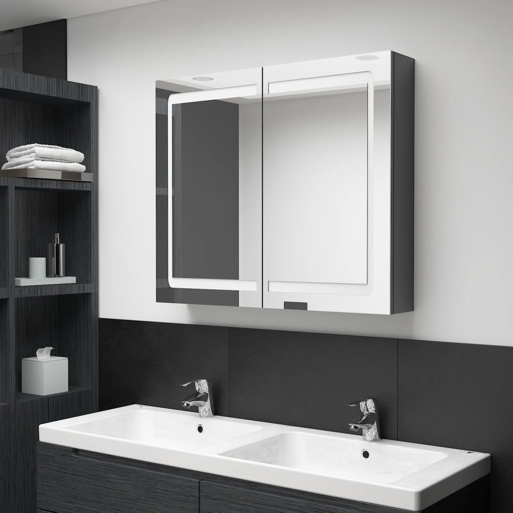 Bathroom Cabinet Shining Grey Mdf In Melamine Finish, Glass