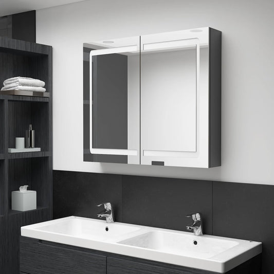 Bathroom Cabinet Shining Grey Mdf In Melamine Finish, Glass