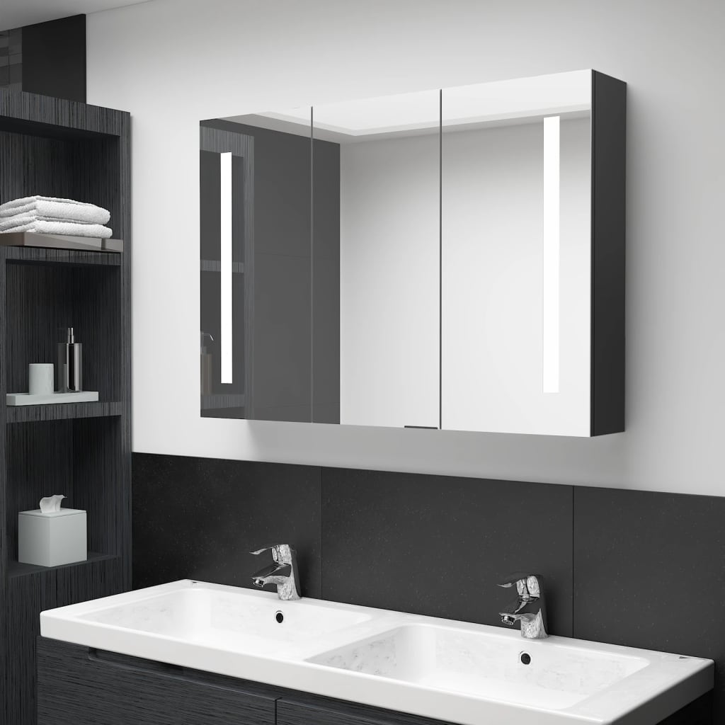 Bathroom Cabinet Shiny Black Mdf Board With Melamine, Glass Mirror