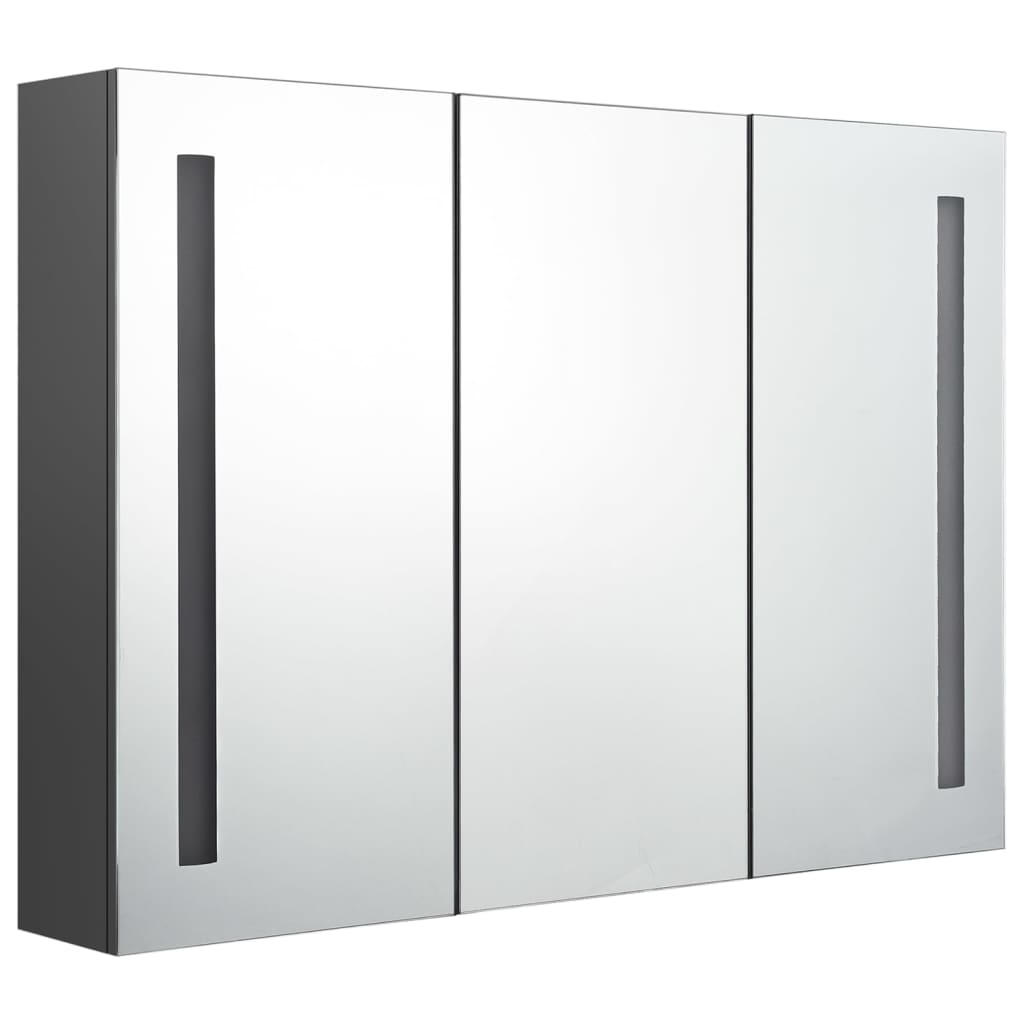 Bathroom Cabinet Grey Mdf In Melamine Finish, Glass Mirror Medium