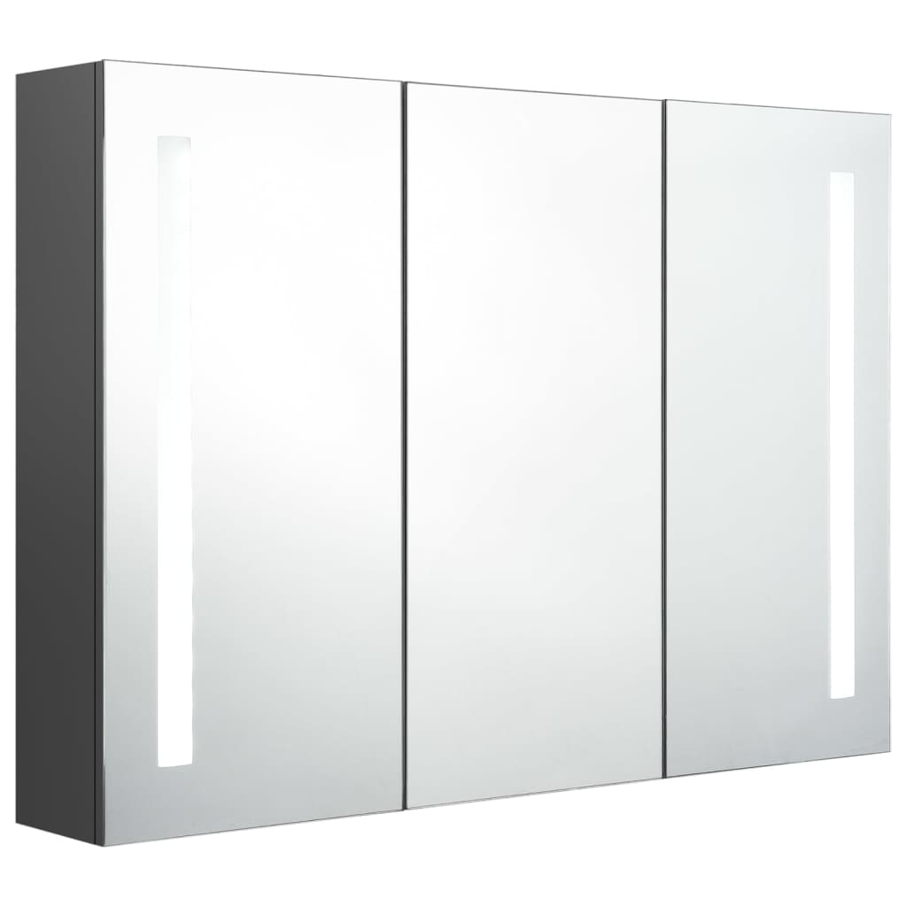 Bathroom Cabinet Grey Mdf In Melamine Finish, Glass Mirror Medium