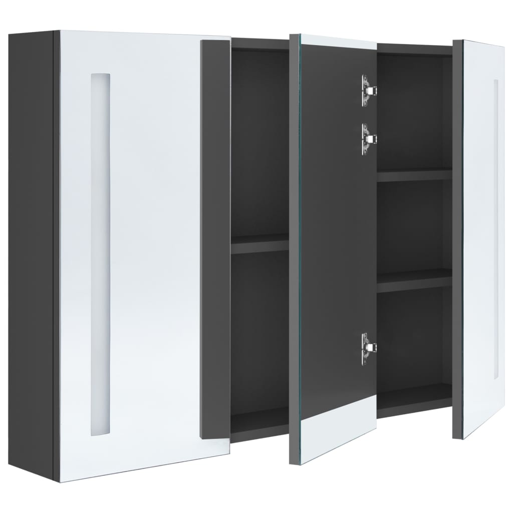 Bathroom Cabinet Grey Mdf In Melamine Finish, Glass Mirror Medium