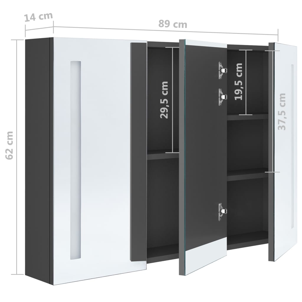 Bathroom Cabinet Grey Mdf In Melamine Finish, Glass Mirror Medium