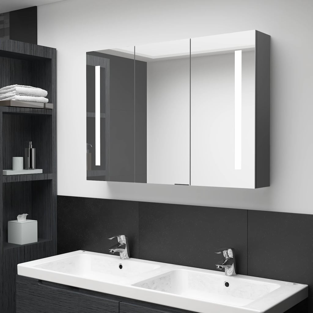 Bathroom Cabinet Grey Mdf In Melamine Finish, Glass Mirror Medium