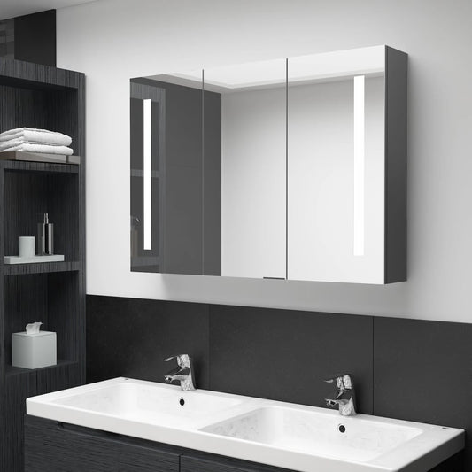 Bathroom Cabinet Grey Mdf In Melamine Finish, Glass Mirror Medium