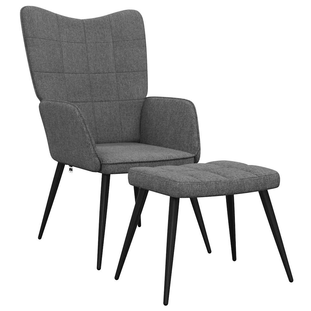 Relaxing Chair With Stool Dark Grey 100% Polyester, Steel Regular