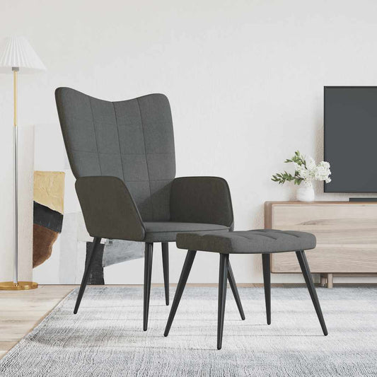 Relaxing Chair With Stool Dark Grey 100% Polyester, Steel Regular