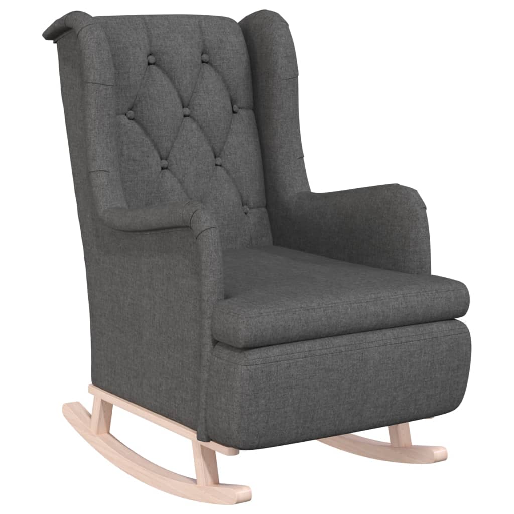 Armchair Dark Grey Polyester, Solid Rubber Wood Standard Armchair