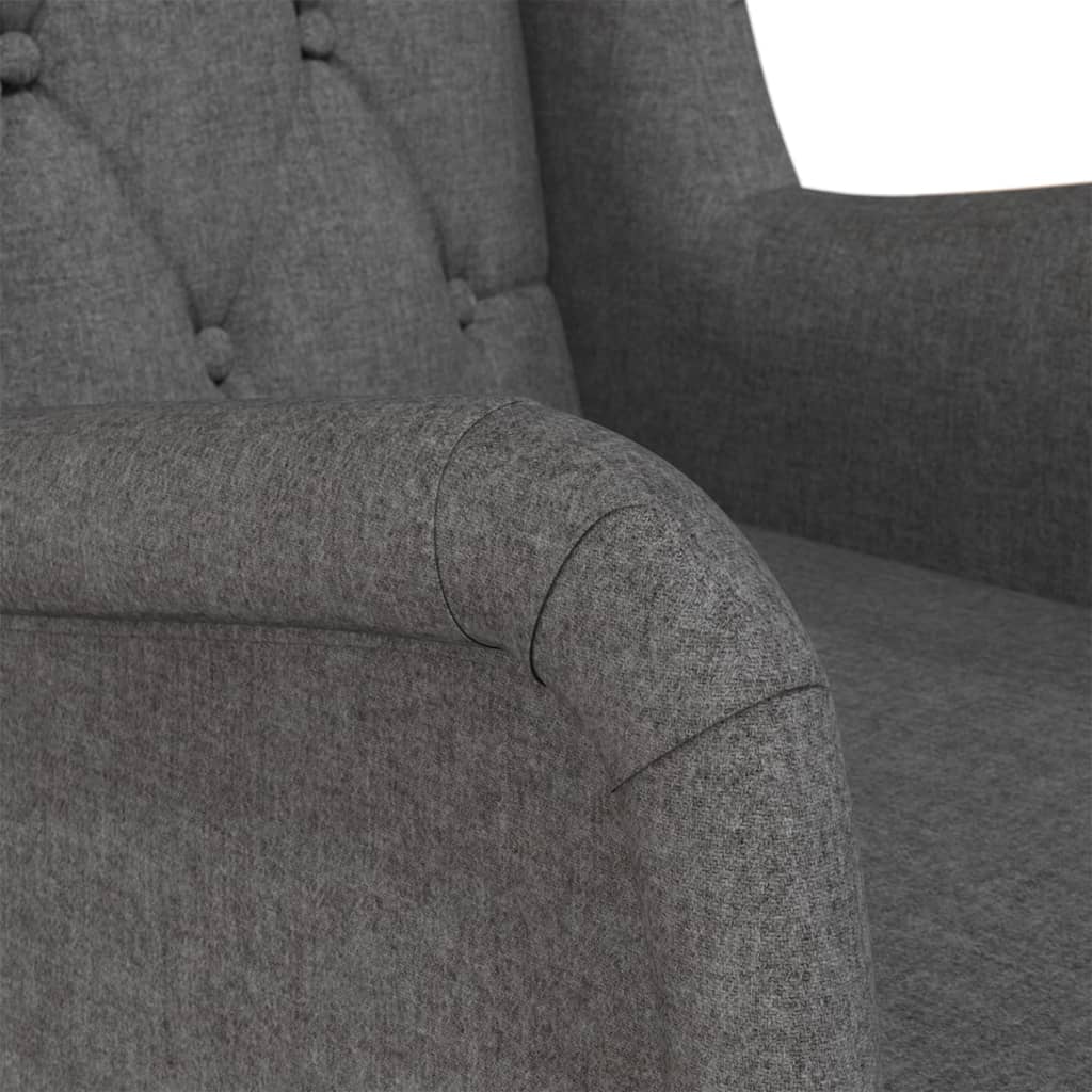 Armchair Dark Grey Polyester, Solid Rubber Wood Standard Armchair