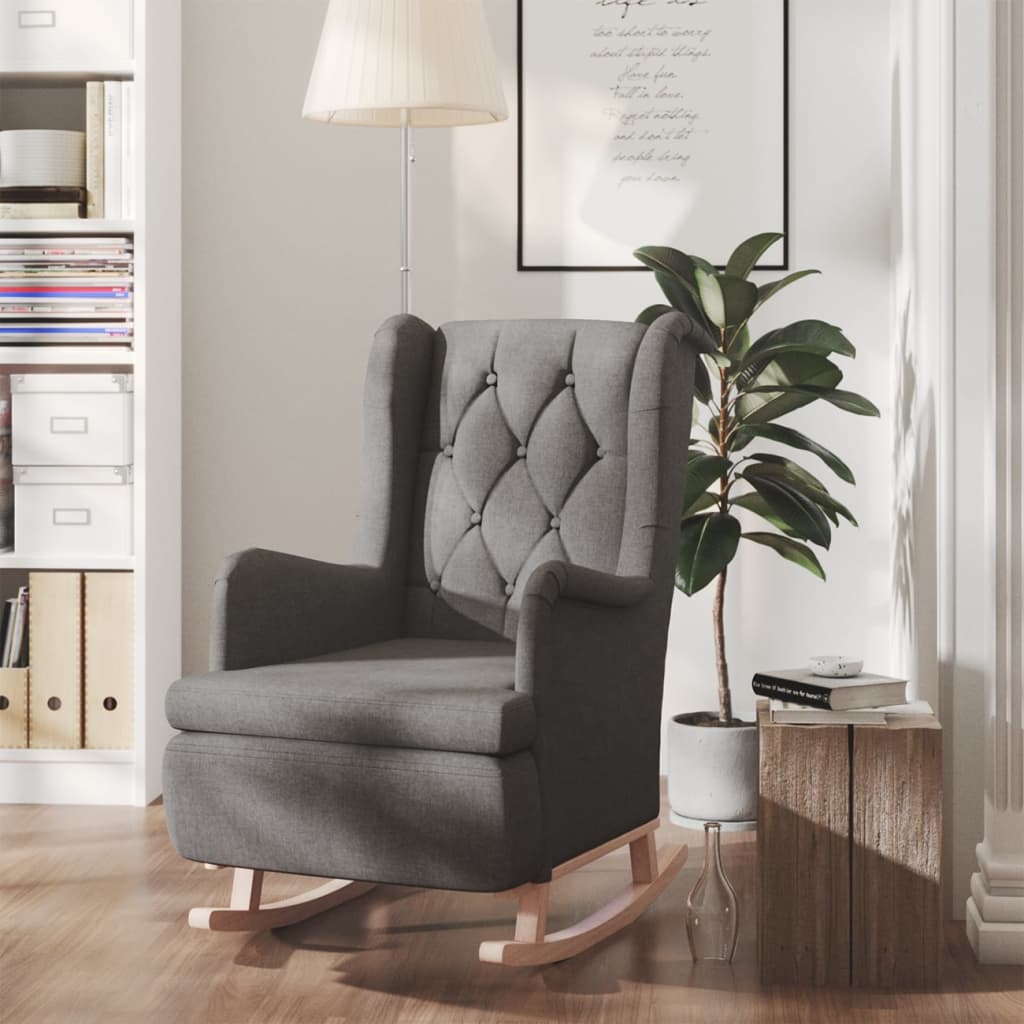 Armchair Dark Grey Polyester, Solid Rubber Wood Standard Armchair