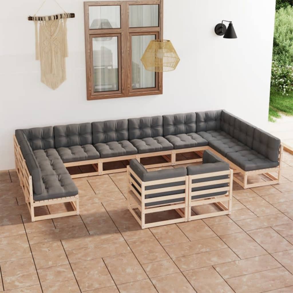 12 Piece Patio Lounge Set Solid Pinewood