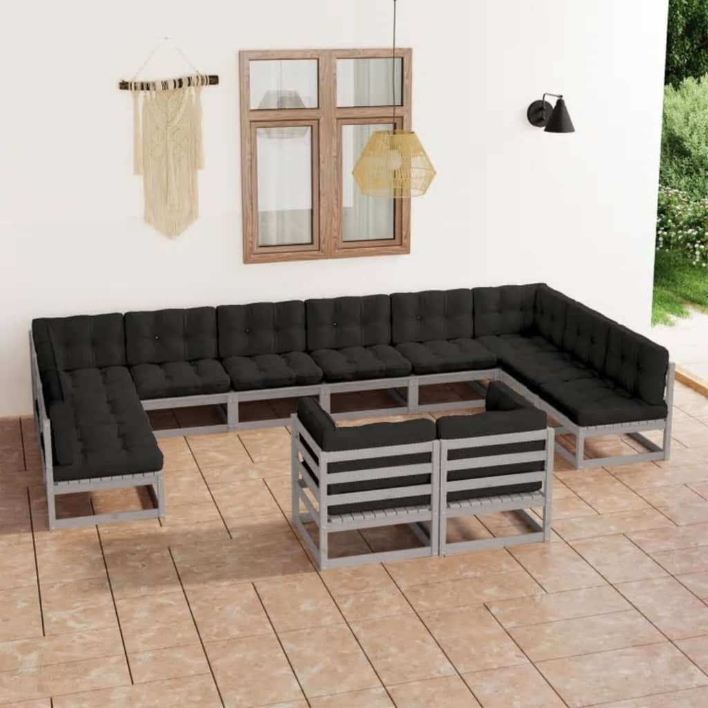 12 Piece Patio Lounge Set Solid Pinewood