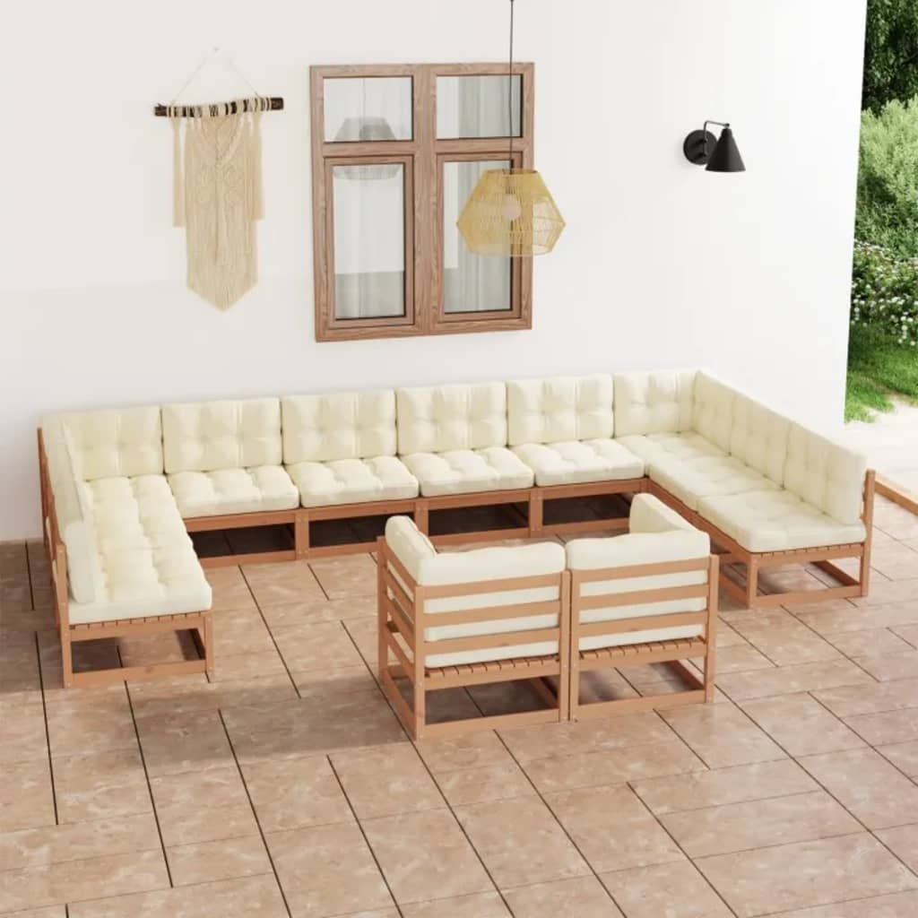 12 Piece Patio Lounge Set Solid Pinewood