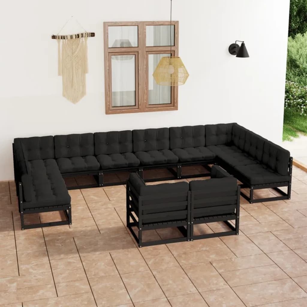 12 Piece Patio Lounge Set Solid Pinewood