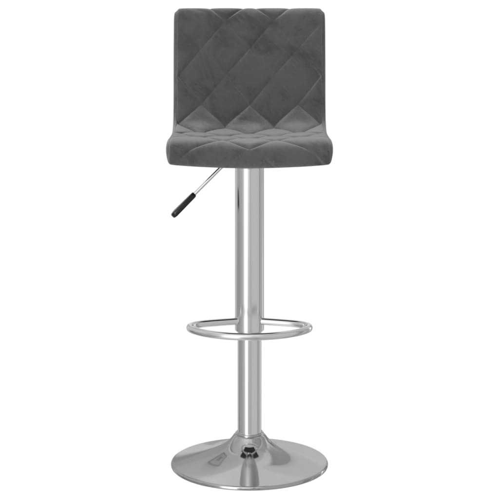 Bar Stool Set Of 2 Dark Grey Velvet (100% Polyester), Chrome Steel
