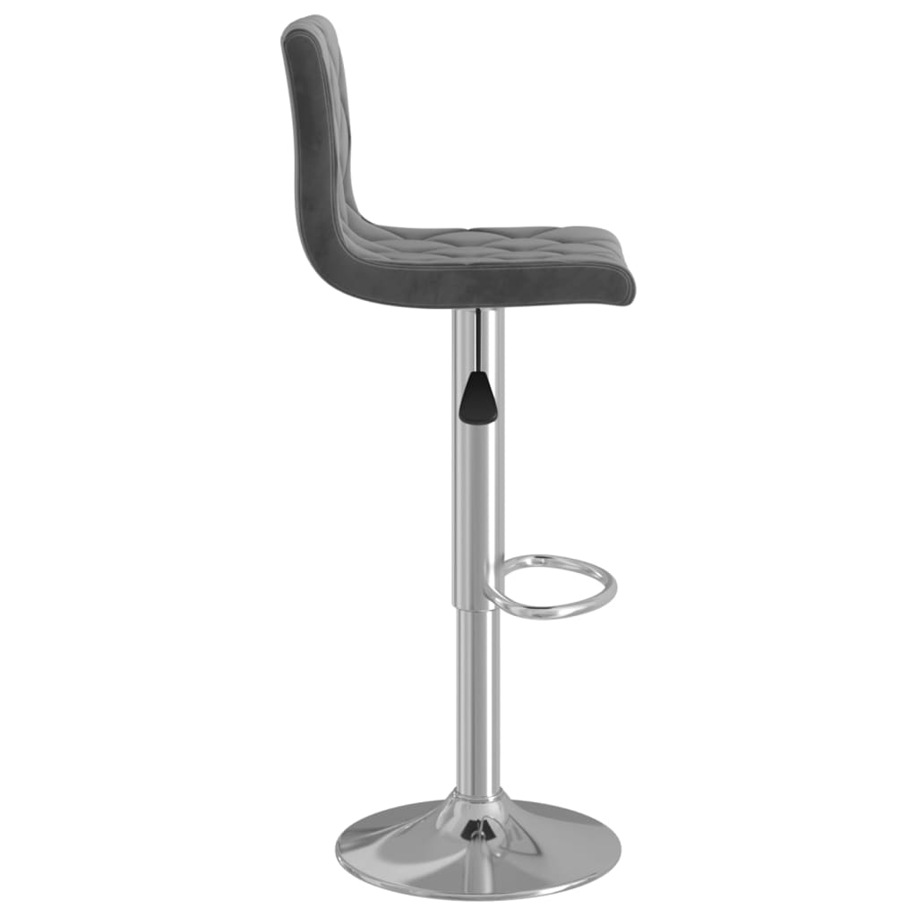Bar Stool Set Of 2 Dark Grey Velvet (100% Polyester), Chrome Steel