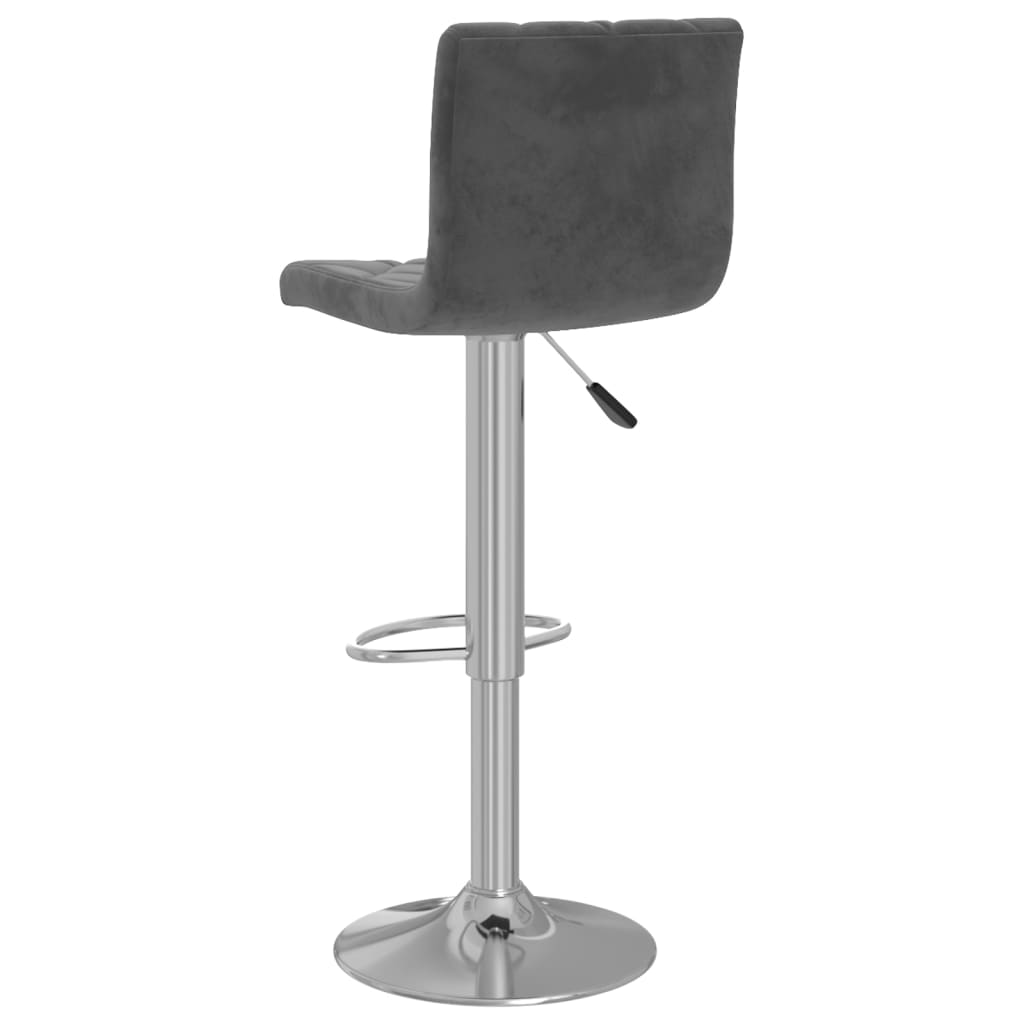 Bar Stool Set Of 2 Dark Grey Velvet (100% Polyester), Chrome Steel