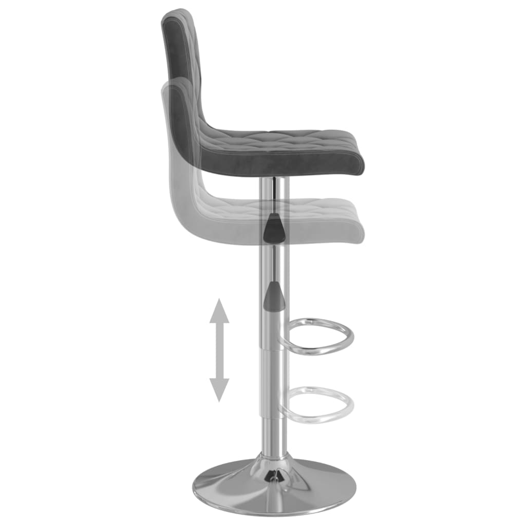 Bar Stool Set Of 2 Dark Grey Velvet (100% Polyester), Chrome Steel