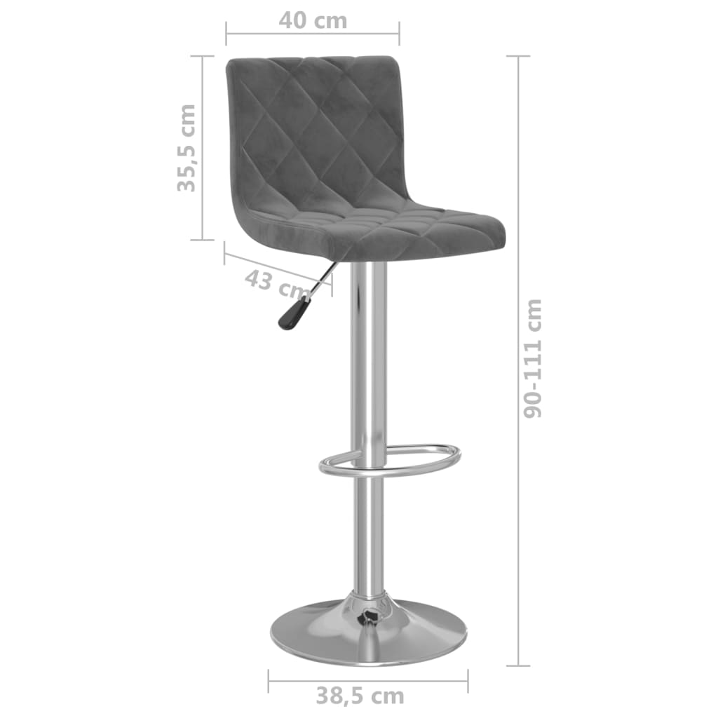 Bar Stool Set Of 2 Dark Grey Velvet (100% Polyester), Chrome Steel