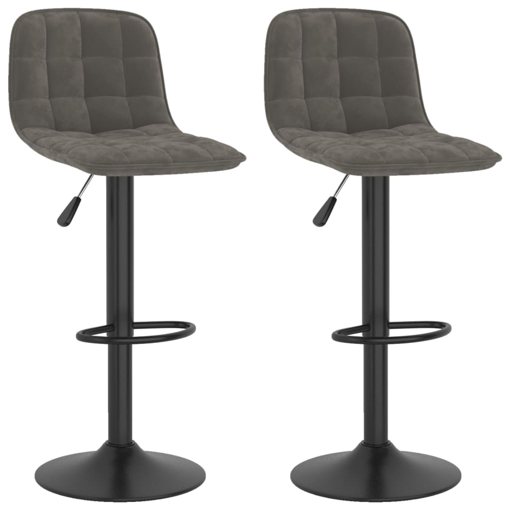 Bar Stool Set Of 2 Dark Grey Powder Coated Steel, Velvet
