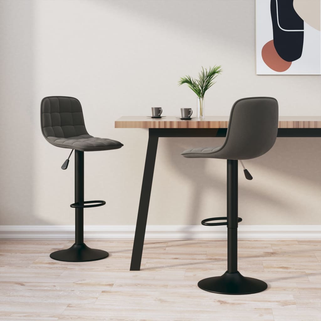 Bar Stool Set Of 2 Dark Grey Powder Coated Steel, Velvet