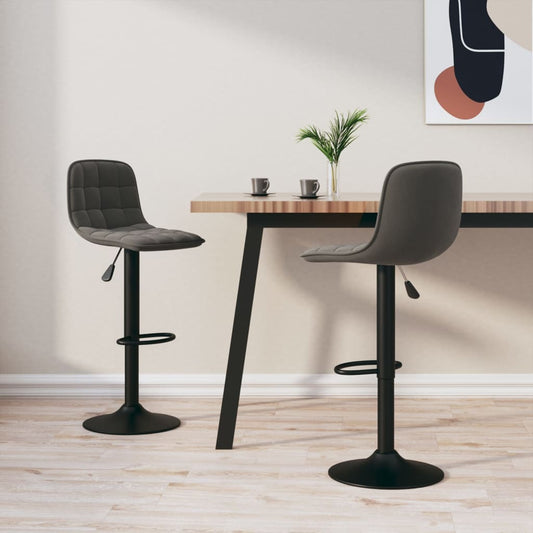 Bar Stool Set Of 2 Dark Grey Powder Coated Steel, Velvet