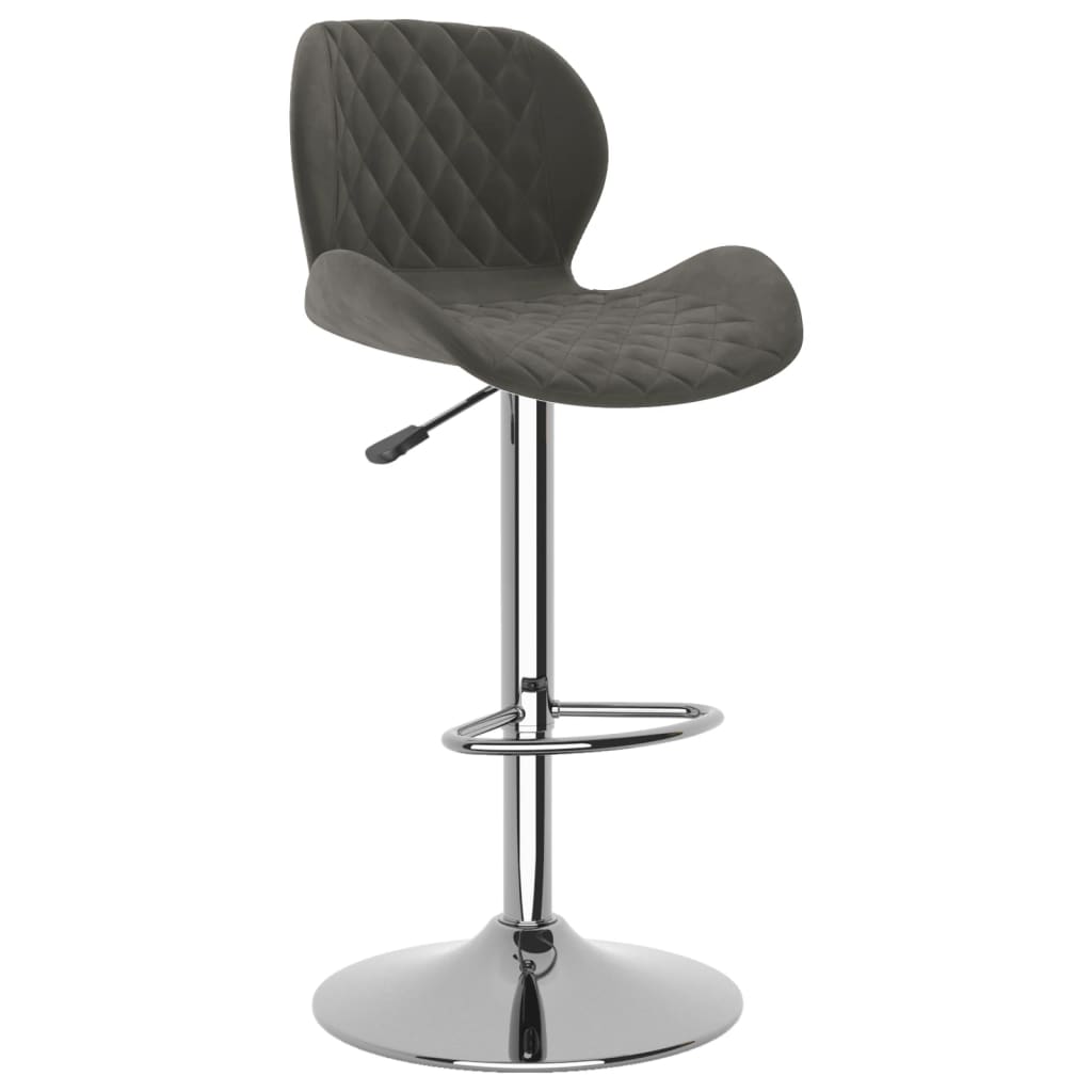 Bar Stool Set Of 2 Dark Grey Chromed Steel, Velvet (100% Polyester)