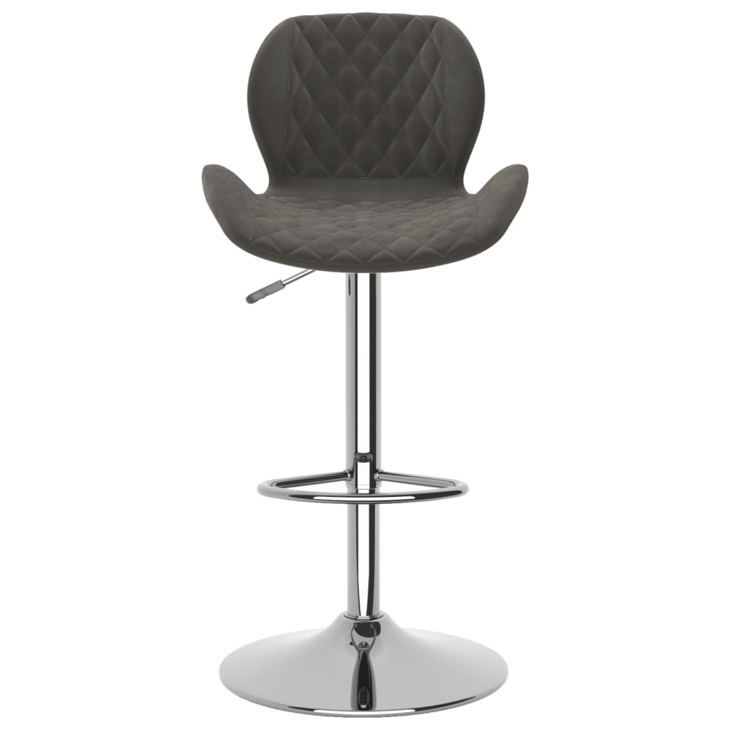 Bar Stool Set Of 2 Dark Grey Chromed Steel, Velvet (100% Polyester)