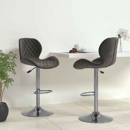 Bar Stool Set Of 2 Dark Grey Chromed Steel, Velvet (100% Polyester)