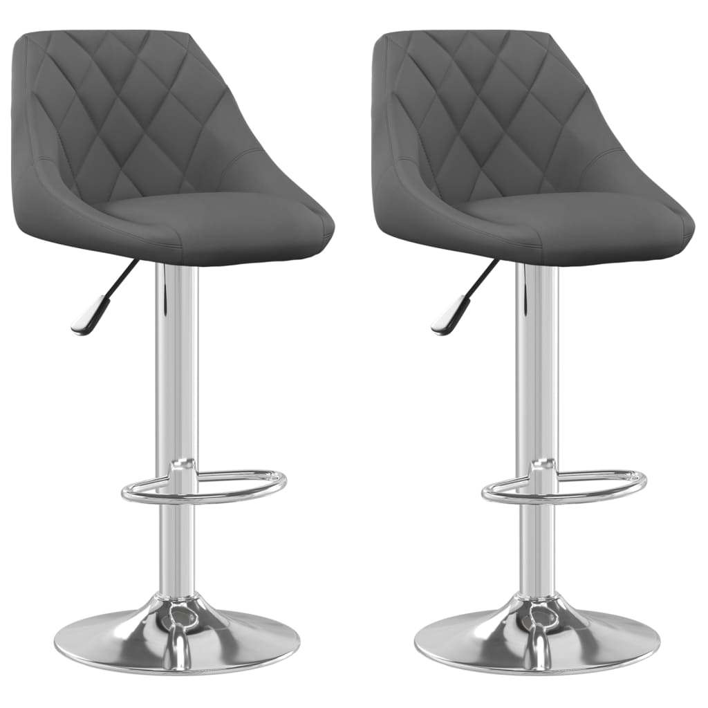 Bar Stool Set Of 2 Dark Grey Velvet (100% Polyester), Chromed Steel