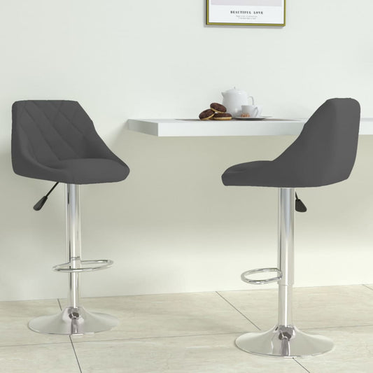 Bar Stool Set Of 2 Dark Grey Velvet (100% Polyester), Chromed Steel