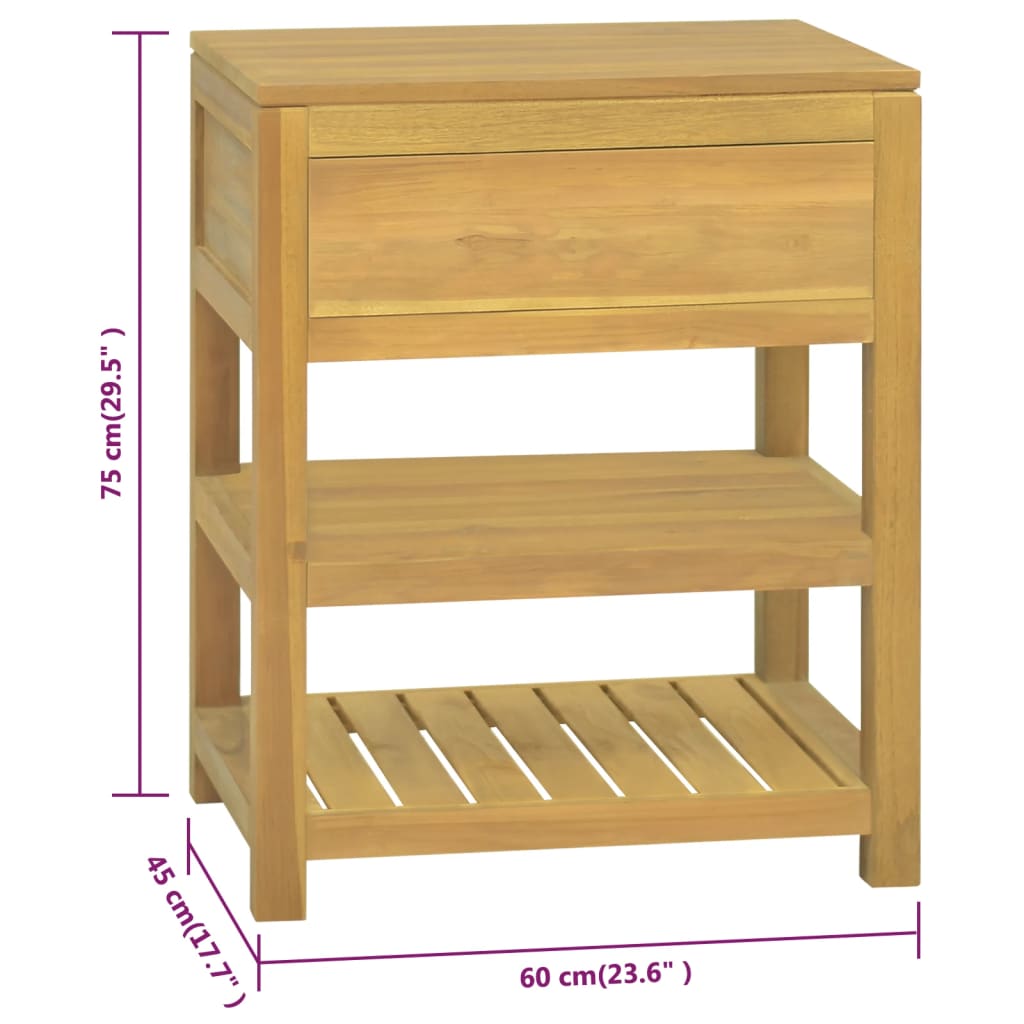 Bathroom Cabinet Natural Teak Solid Teak Wood 23.6 X 17.7 X 29.5 In