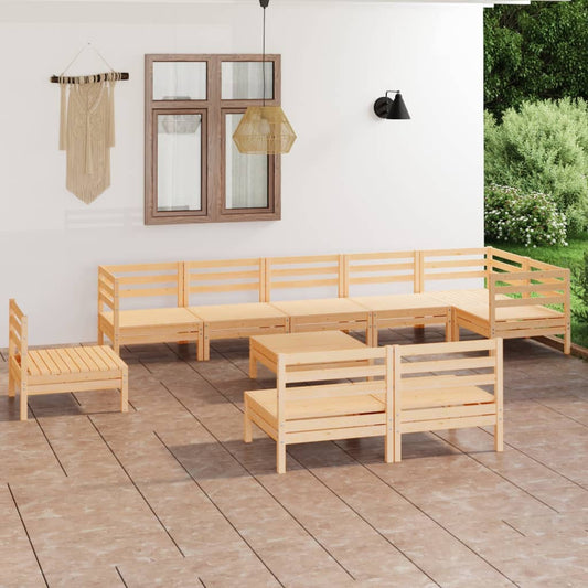 10 Piece Patio Lounge Set Solid Pinewood