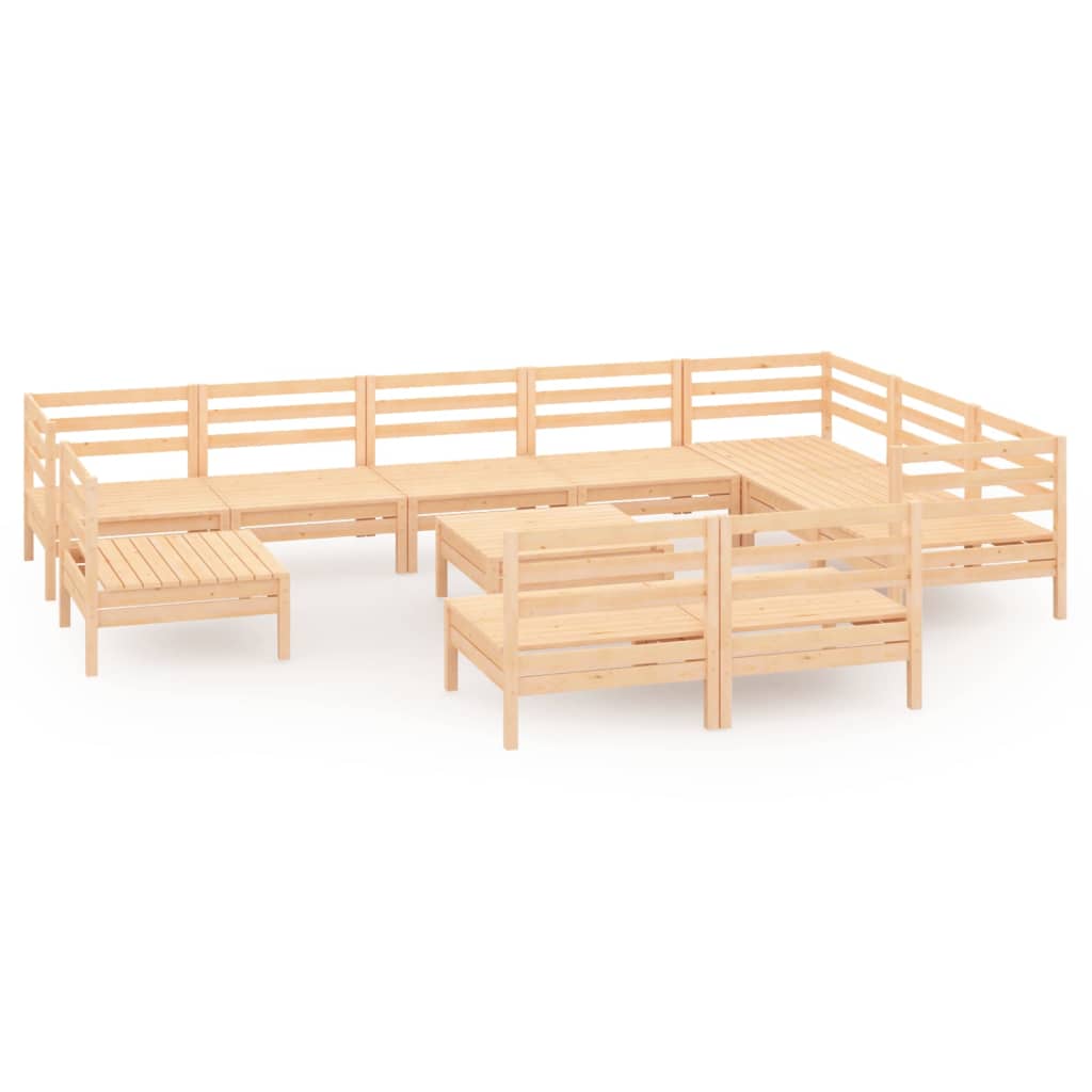 11 Piece Patio Lounge Set Solid Pinewood
