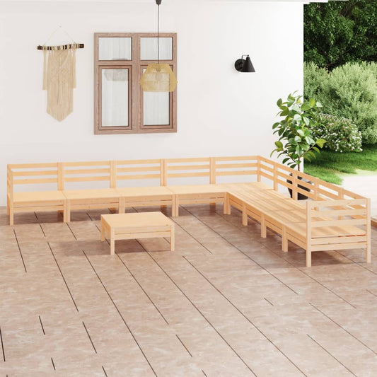 10 Piece Patio Lounge Set Solid Pinewood