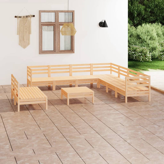 10 Piece Patio Lounge Set Solid Pinewood