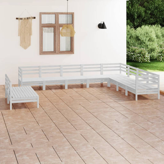 10 Piece Patio Lounge Set Solid Pinewood