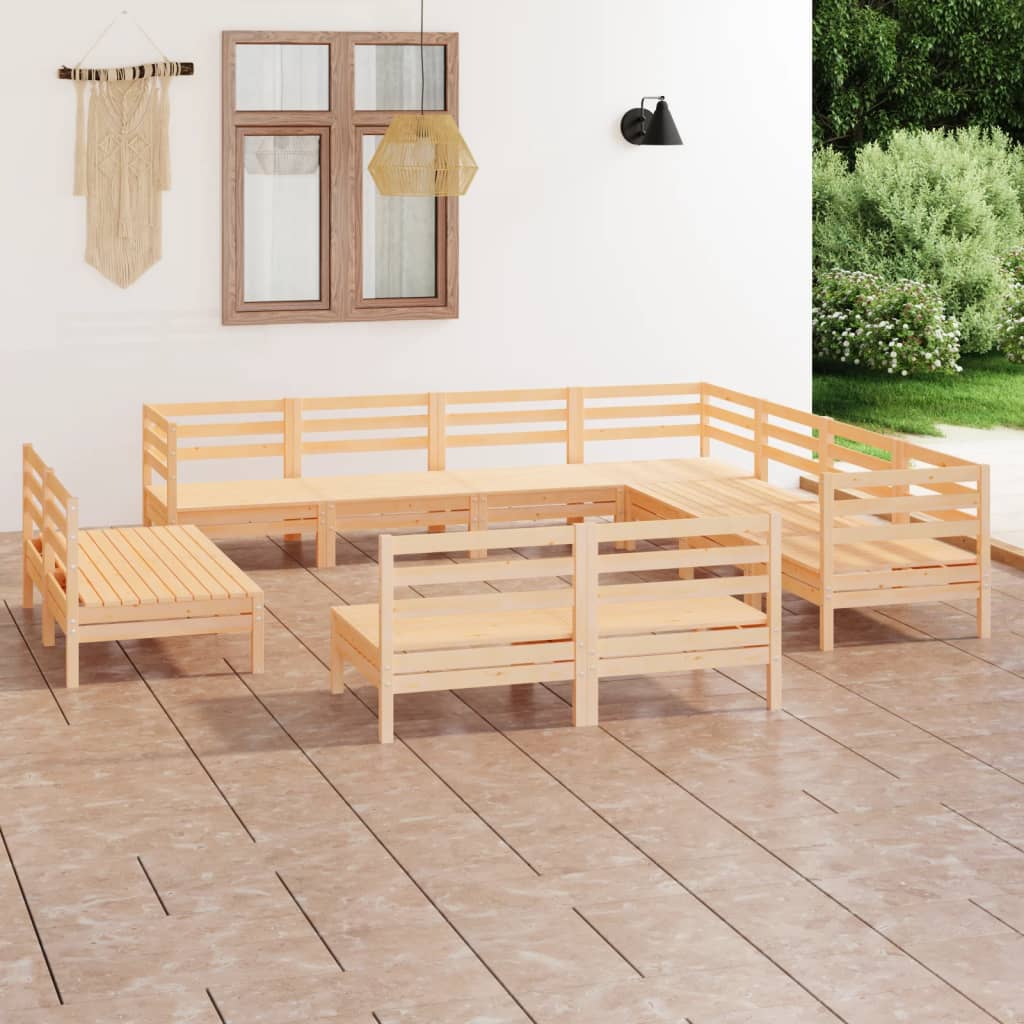 11 Piece Patio Lounge Set Solid Pinewood